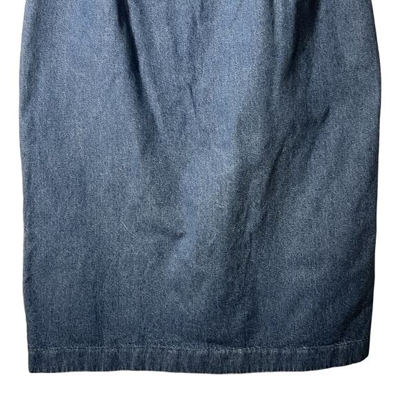Orvis Denim Skirt Womens 31" Waist Blue Midi Side Zip Back Button Hem Pockets - Picture 5 of 9